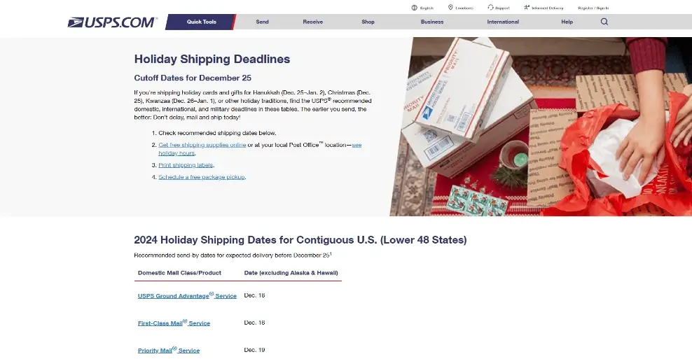 USPS Holiday Deadline